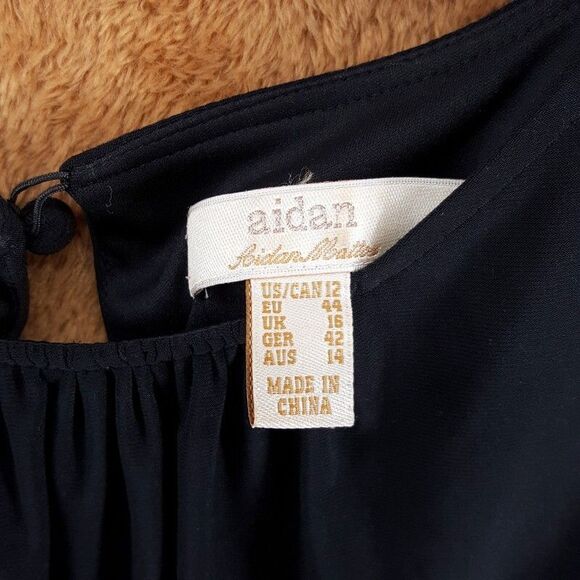 AIDAN MATTOX Dress Womens Size 12 Black Sleeveless Sequins Bottom Draped Blouson - Picture 2 of 7